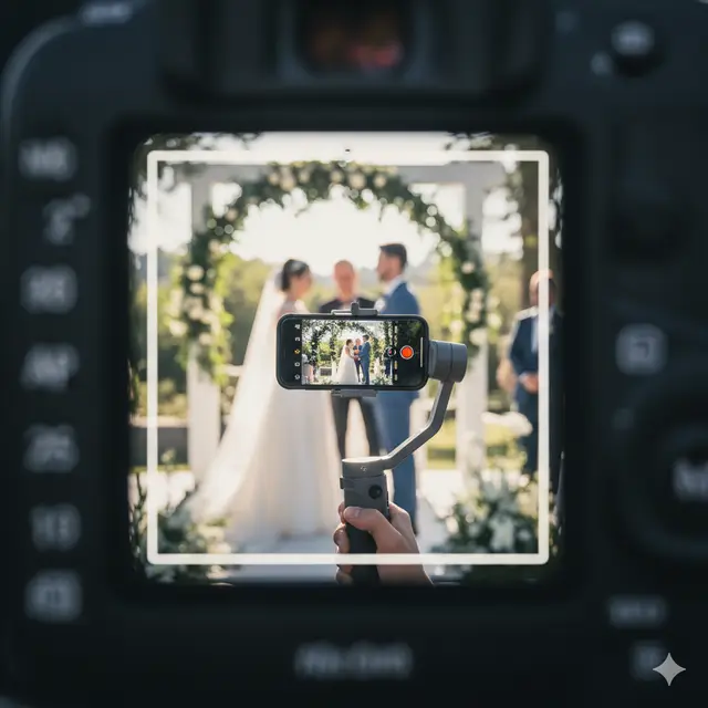 Creador de contenido grabando en una boda
